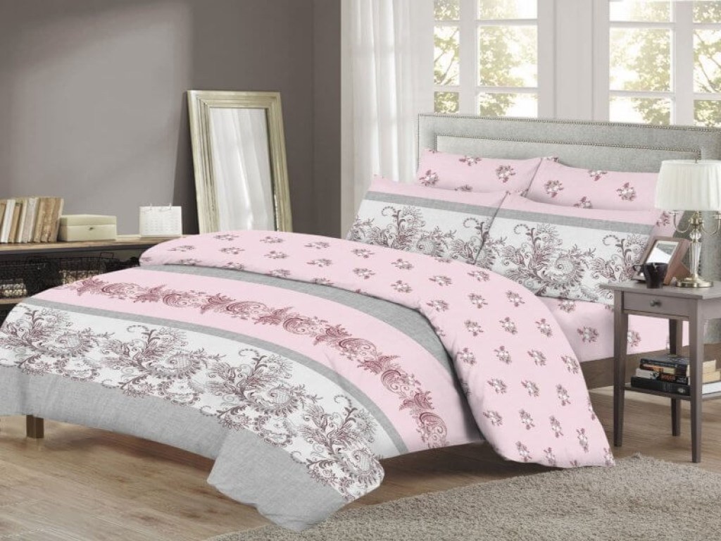 Σετ Σεντόνια Βαμβακερά Ροζ Φλοράλ-Ριγέ Γαρύφαλλο | Γαρύφαλλο - Λευκά Είδη